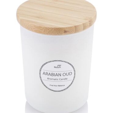 Arabic Oud Scented Glass Candle with Bamboo Lid - White