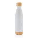 Giftology Double Wall Stainless Bottle with Bamboo Lid and Base - White
