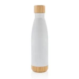 Giftology Double Wall Stainless Bottle with Bamboo Lid and Base - White
