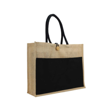 Jute Bag with Cotton Pocket - Black