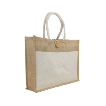 Jute Bag with Cotton Pocket - Natural