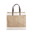 Juco/Canvas Bag with Leather Strap - Natural