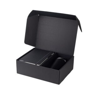 Giftology Set of Double Walled Tumbler, A5 Notebook and Pen - Black