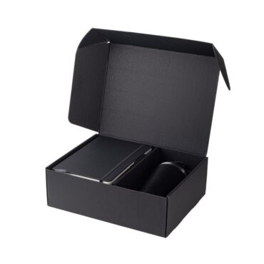 Giftology Set of Double Walled Tumbler, A5 Notebook and Pen - Black