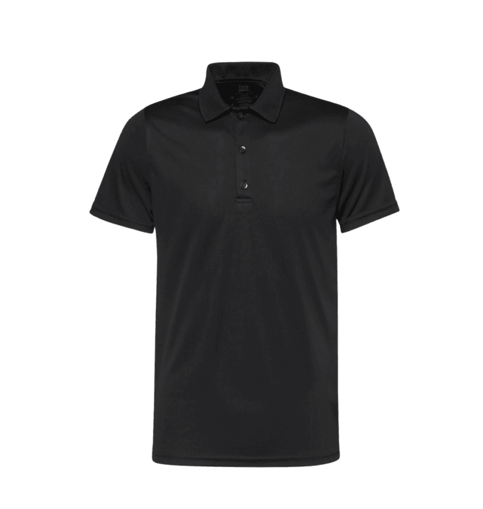 Standard dry fit polo shirt in black for corporate uniforms and branded apparel