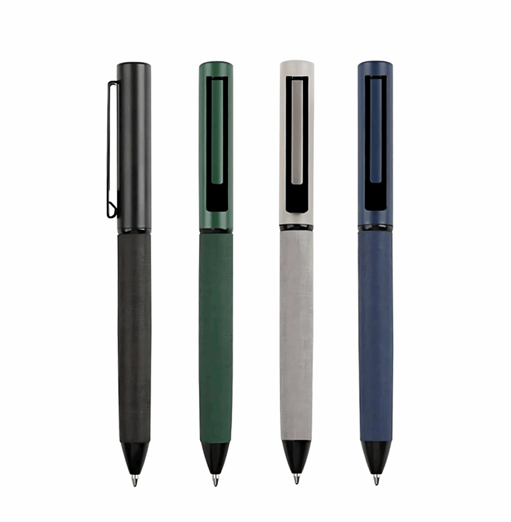 PU metal ballpoint pen in black, green, navy blue and grey for corporate gifting by Newells